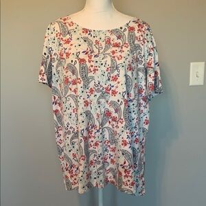 Kim Rogers White and Cream Short Sleeve Boxy Blouse size 2XL